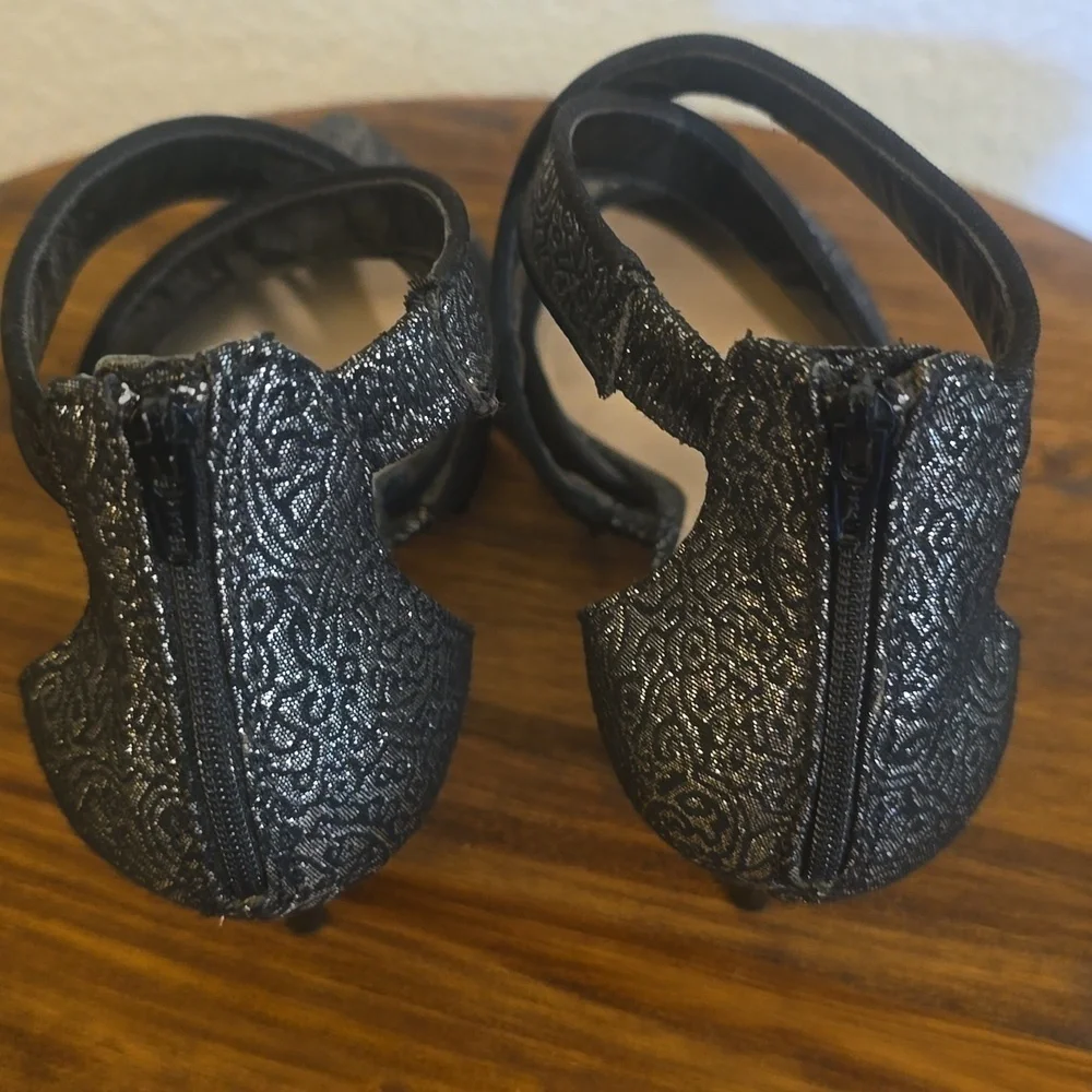 Nina New York |Black & Silver Jacquard Slip On Back Zip HEELS Fancy Elegant 8